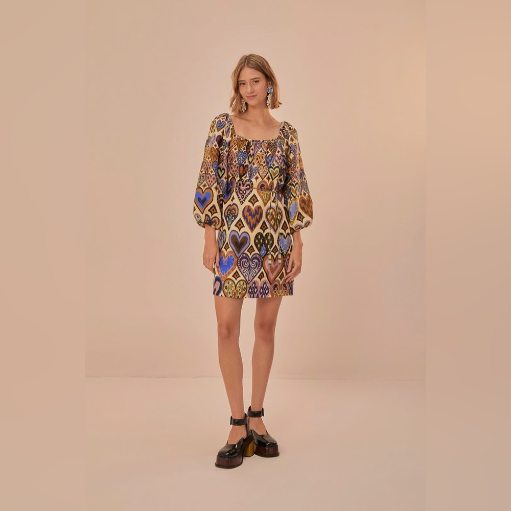 FARM Rio Multicolor Heart Print Mini Dress